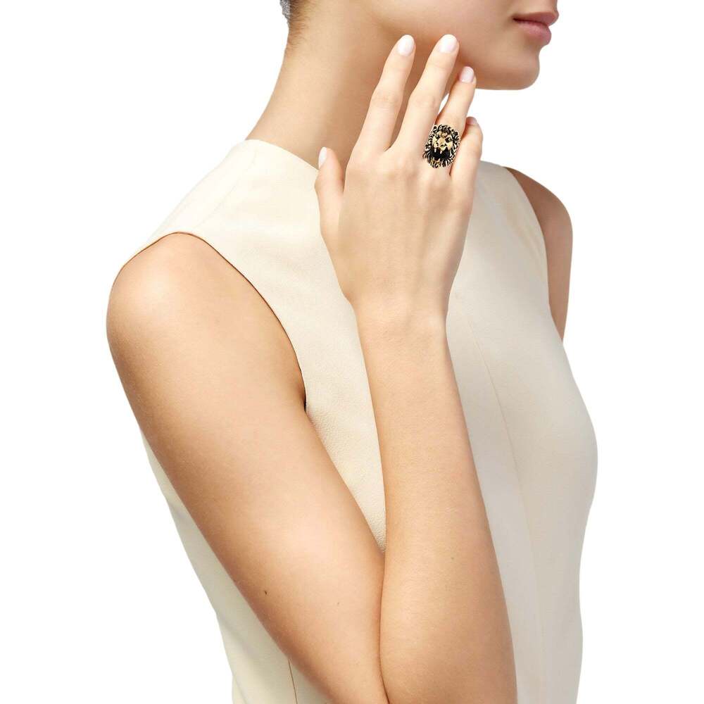 Gucci Lion Head King Ring With Crystal Aged Gold and Black - Picture 5 of 5